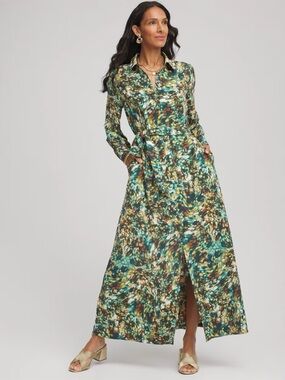 NWT Chicos Long Sleeve Shirt Dress with Waist Tie